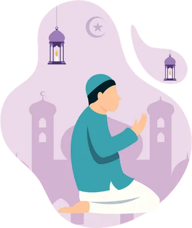 Garçon faisant la prière du ramadan  Illustration