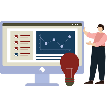 Garçon montrant un graphique analytique  Illustration