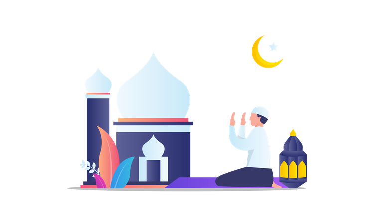 Garçon musulman faisant la prière du Ramadan  Illustration