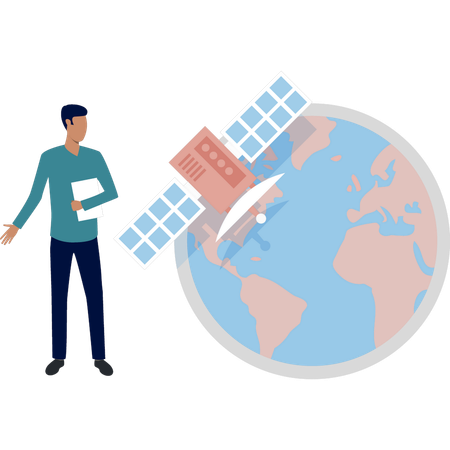 Garçon pointant vers les lumières mondiales de l'acier  Illustration