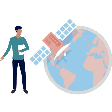 Garçon pointant vers les lumières mondiales de l'acier  Illustration