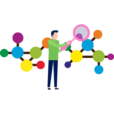 Garçon à la recherche de molécules atomiques  Illustration