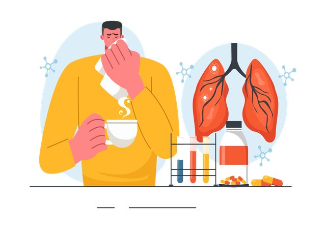 Garçon souffrant du nez qui coule  Illustration