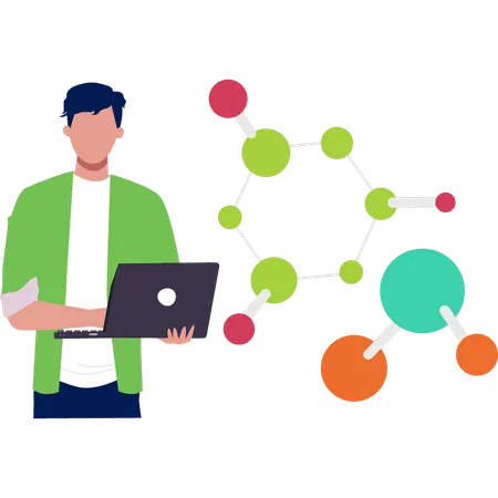 Garçon travaillant sur la structure des molécules  Illustration