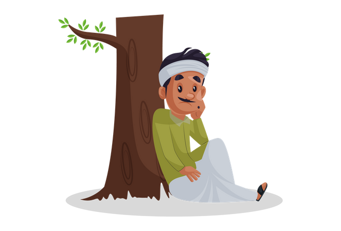 Garden caretaker sitting under tree  Illustration