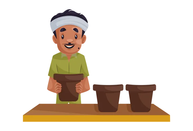 Gardener holding pot  Illustration