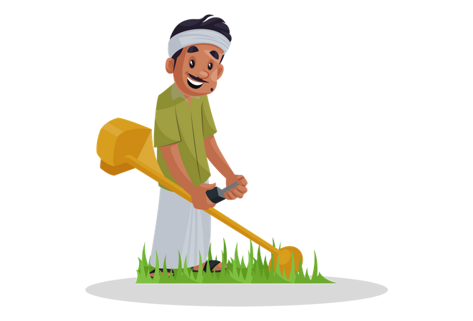 Gardner cutting grass  Illustration