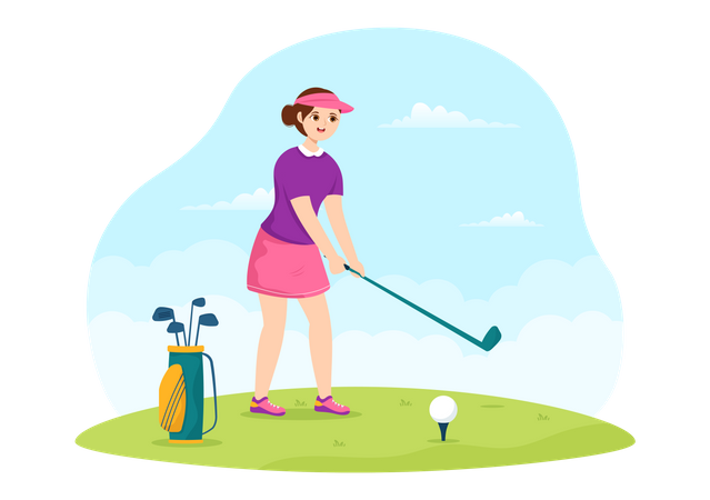 Menina jogando golfe  Ilustração