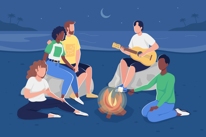 Gathering around campfire  Illustration