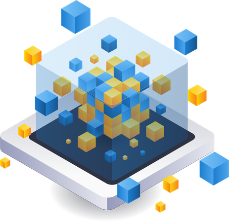 Gathering of technological blockchain abstract boxes  Illustration