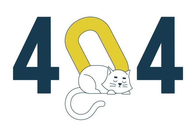 Mensagem flash de gato branco dormindo 404  Ilustração