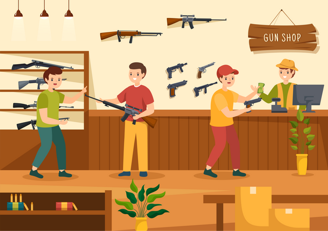 Les gens au magasin d’armes  Illustration