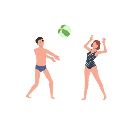 Gente disfrutando de la pelota de playa  Ilustración