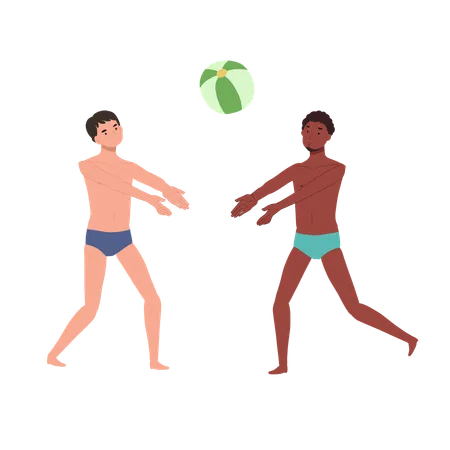 Gente disfrutando de la pelota de playa  Ilustración