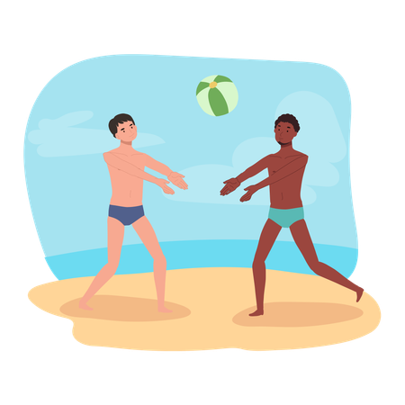 Gente disfrutando del juego de pelota de playa  Ilustración