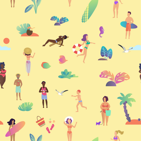 Gente en la playa  Ilustración