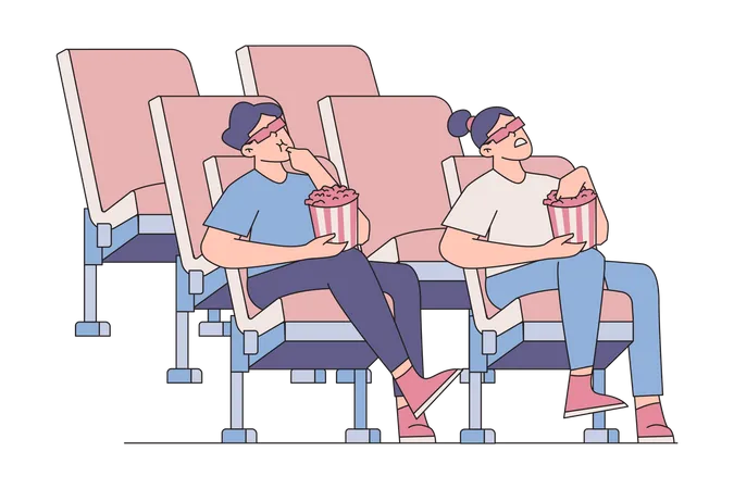 Gente viendo películas a través de vr  Ilustración