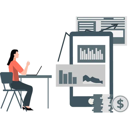 Geschäftsfrau erklärt Datenbankbericht  Illustration