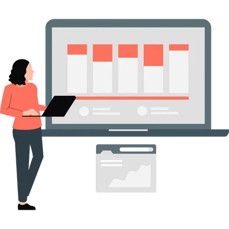 Geschäftsfrau zeigt Geschäftsdiagramm auf Laptop  Illustration