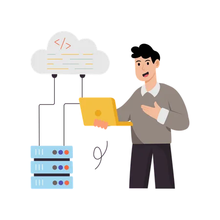 Geschäftsmann arbeitet mit Cloud-Datenbank  Illustration