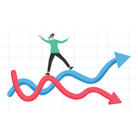 Geschäftsmann läuft auf Pfeildiagramm mit Preisrisiko und Gewinn  Illustration