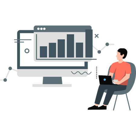 Geschäftsmann zeigt Geschäftsdiagramm auf Webseite  Illustration