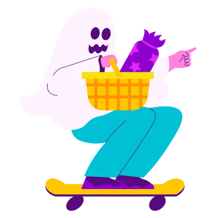 Ghost collecting halloween candy  イラスト