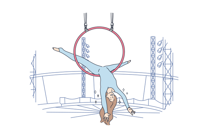 Gimnasta femenina haciendo actuación en espectáculo de circo  Ilustración