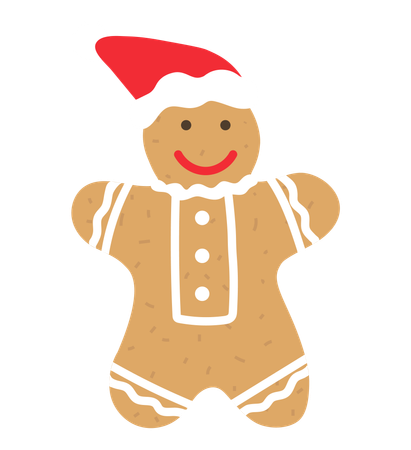 Gingerbread Man Cookie Wearing Santa Claus Hat  イラスト