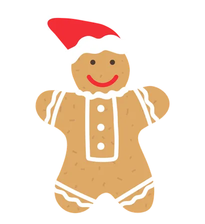 Gingerbread Man Cookie Wearing Santa Claus Hat  イラスト