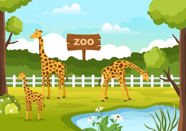 Giraffe in zoo  イラスト