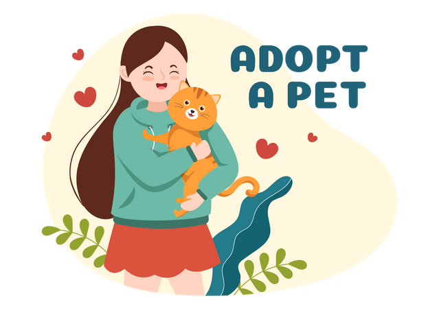 Girl adopting cat  Illustration