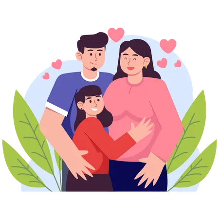 Girl And Happy Parents  Illustration