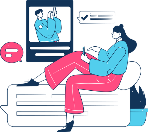 Girl and man doing mobile chatting  Illustration