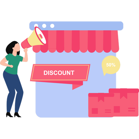 Girl announcing the discount  Illustration