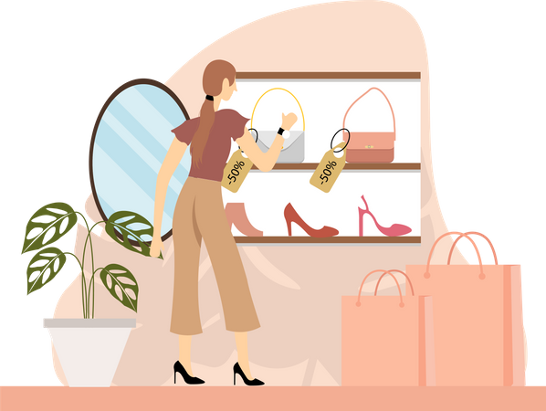 Girl buying fashion accessories  イラスト