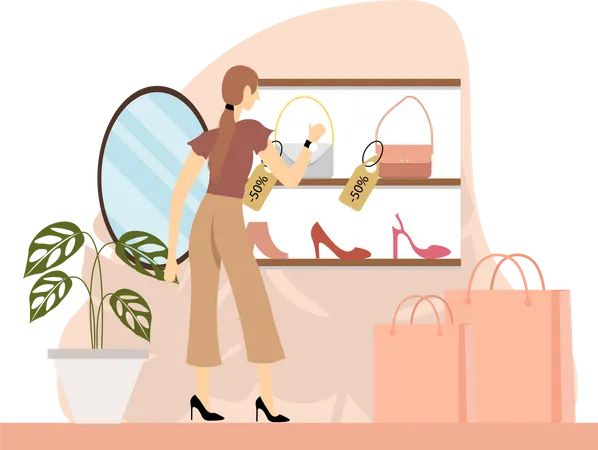 Girl buying fashion accessories  イラスト