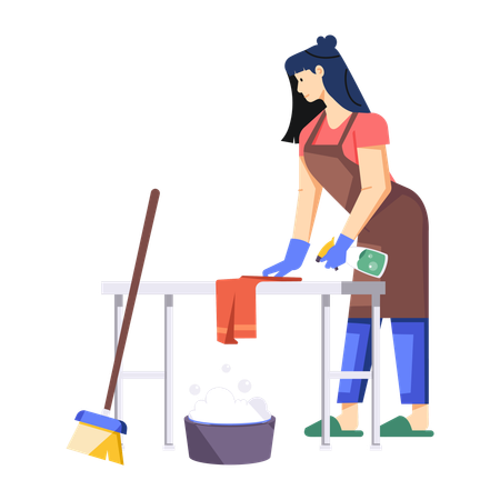 Girl Cleaning Table using spray bottle  Illustration