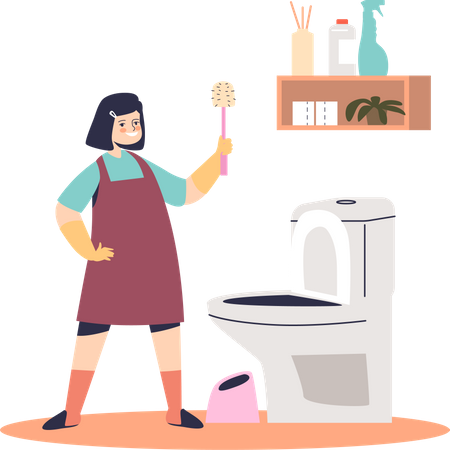 Girl cleaning toilet  Illustration