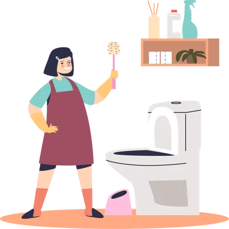 Girl cleaning toilet  Illustration