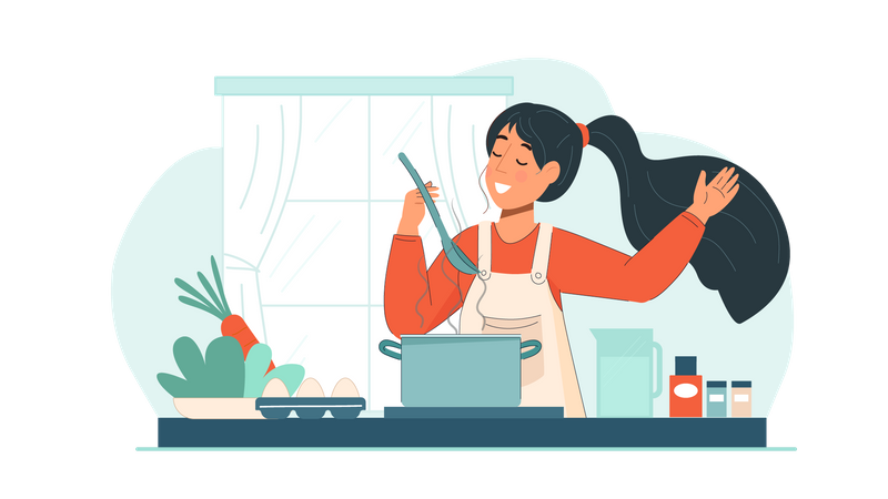 Girl cooking in kitchen  Illustration