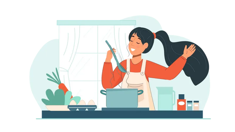 Girl cooking in kitchen  Illustration