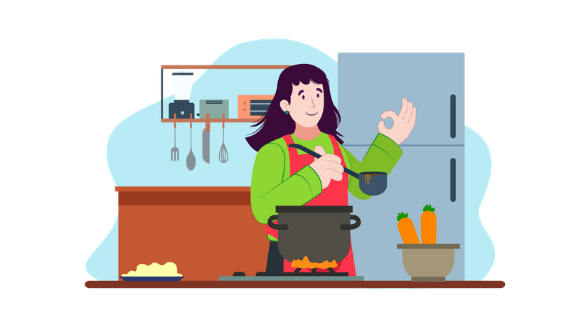 Girl cooking in kitchen  Illustration