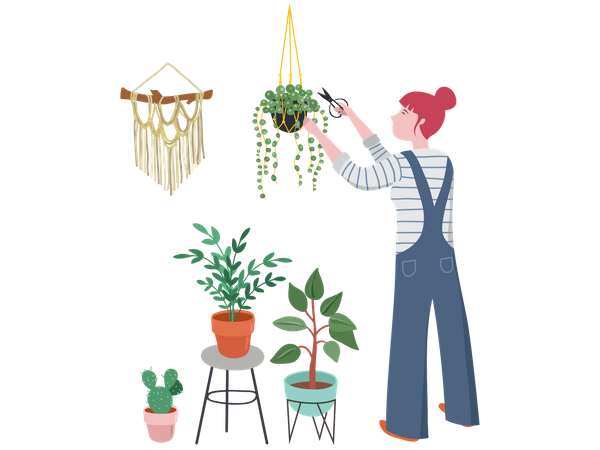 Girl cutting plant  Illustration