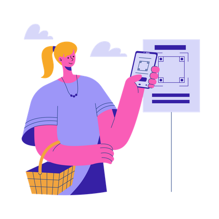 Girl do scan and pay payment  Illustration