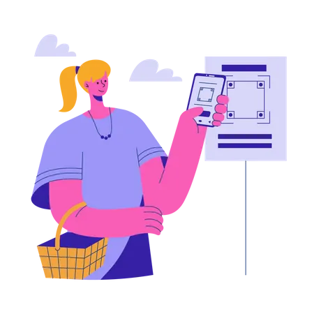 Girl do scan and pay payment  Illustration