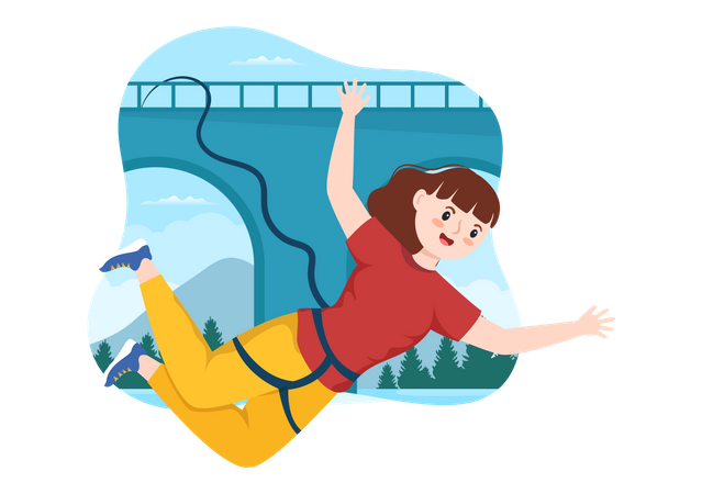 Girl doing Bungee Jumping  Illustration