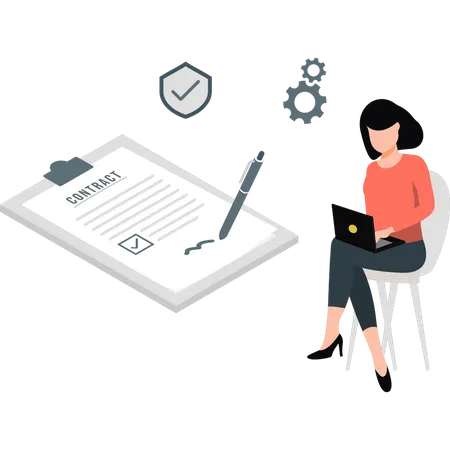 Girl doing contract sign  Illustration