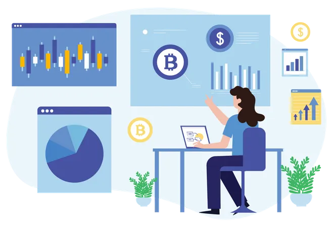 Girl doing Crypto Trading  Illustration