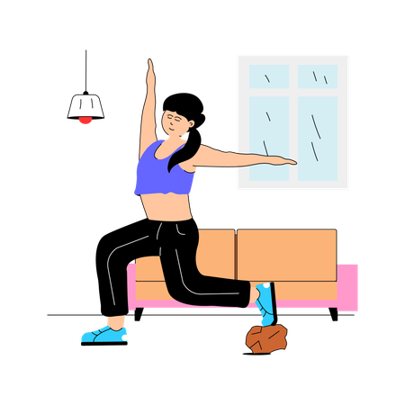 Girl doing fitness exercise at home  Illustration